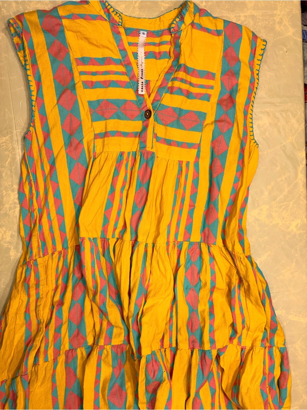 Women’s Yellow Geometric Tiered Sleeveless dress